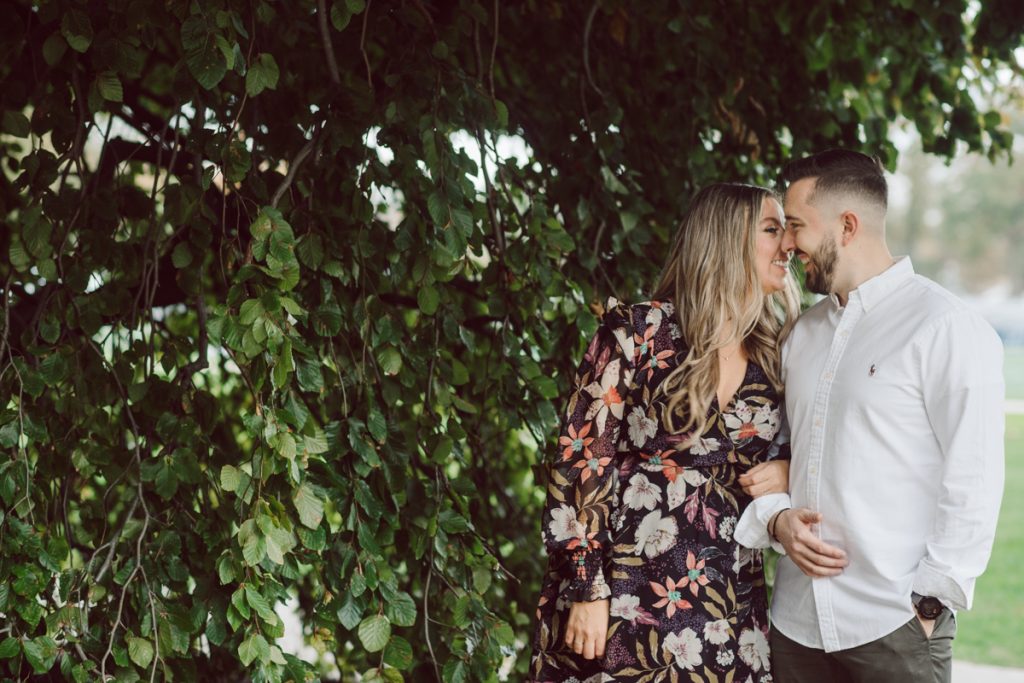 Samantha and Mike met while attending Monmouth University in West Long Branch, NJ. Sam and Mike's relationship wasn't a romantic one in the beginning but slowly they felt love for each other and one perfect day they became a couple. For their Fall engagement session, Sam and Mike decided to visit their old campus for their engagement session where it all began for them. Sam and Mike's Monmouth University Engagement photographed by NYC elopement, Hudson Valley, Catskills, NY and NJ, Farm, Adventure Wedding and Elopement Photographer Karis | Hey Karis